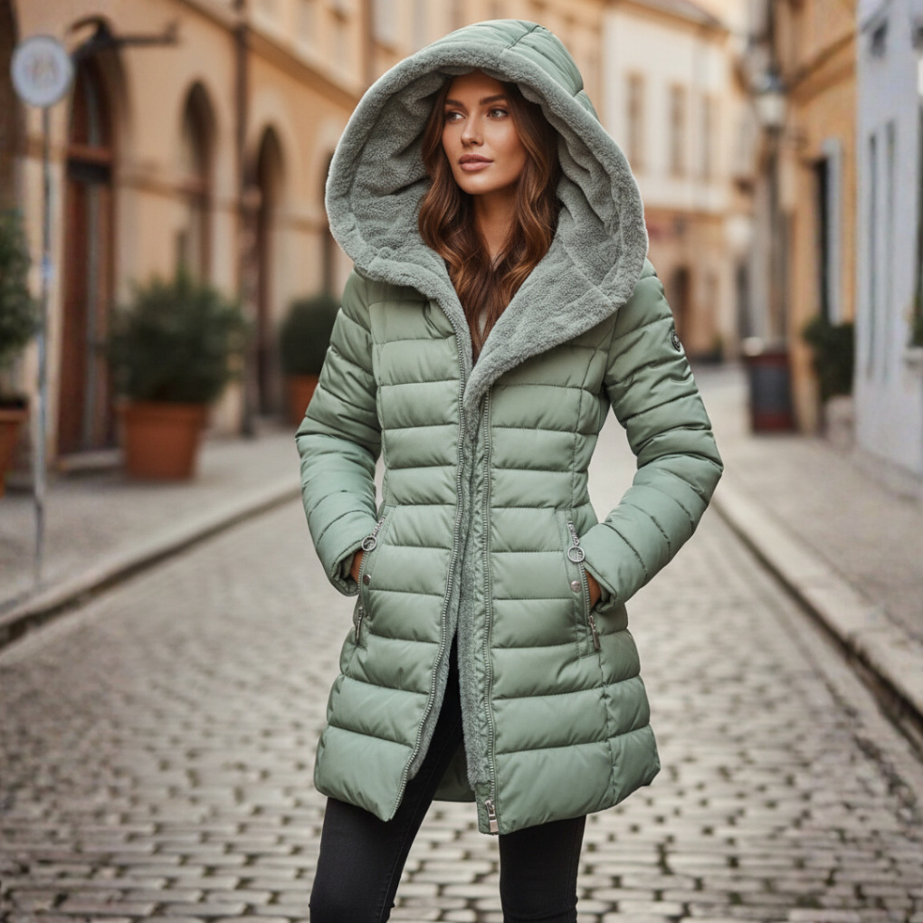 Amy | Elegant Quilted Hooded Puffer Jacket with Side Pockets