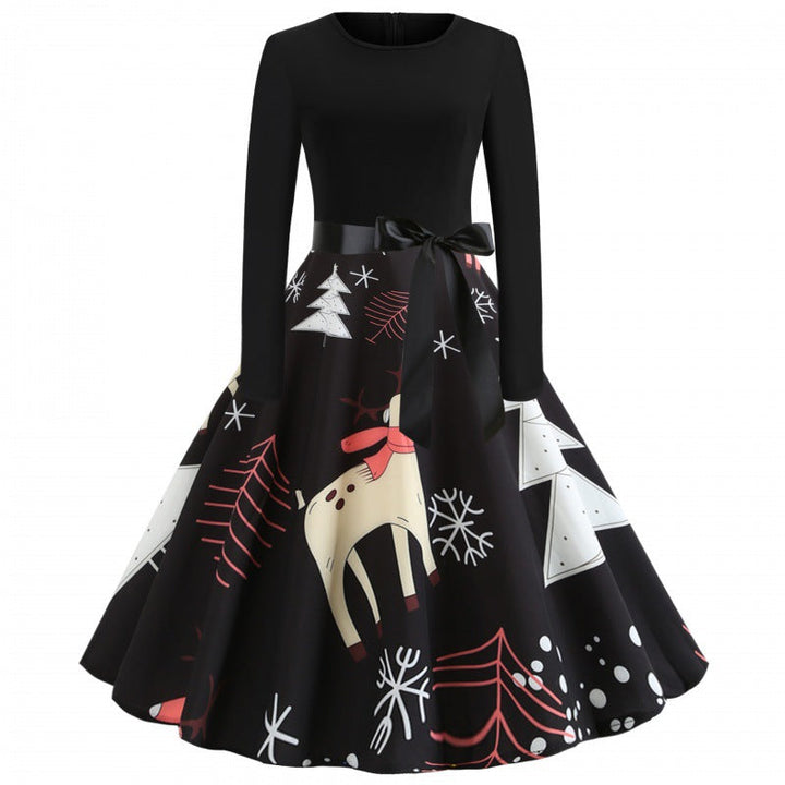 Amy | Relaxed A-Line Reindeer Print Christmas Party Dress