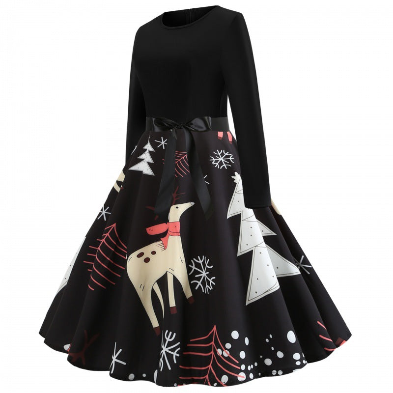 Amy | Relaxed A-Line Reindeer Print Christmas Party Dress