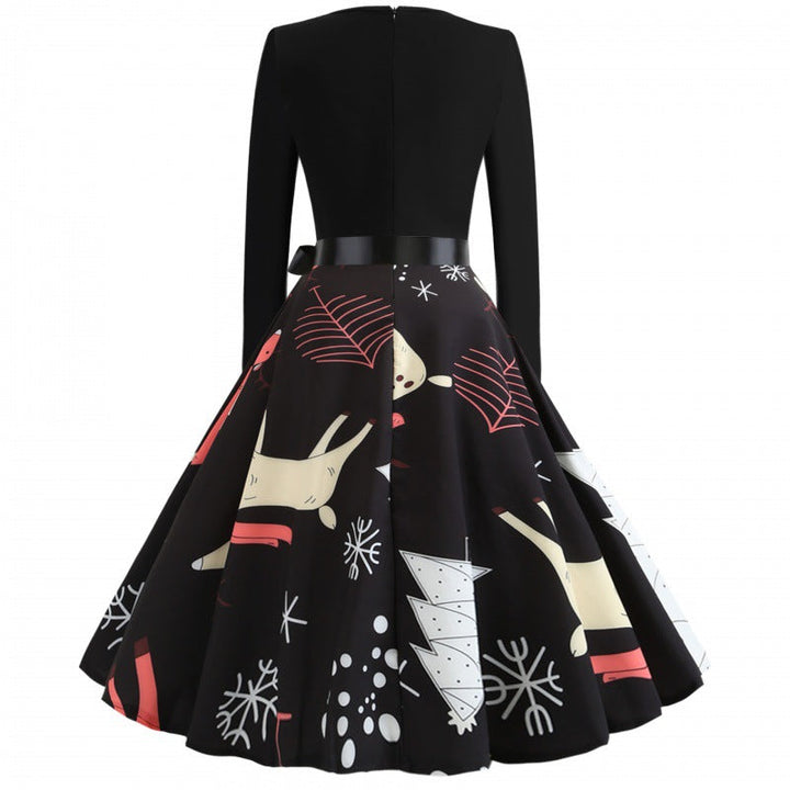 Amy | Relaxed A-Line Reindeer Print Christmas Party Dress