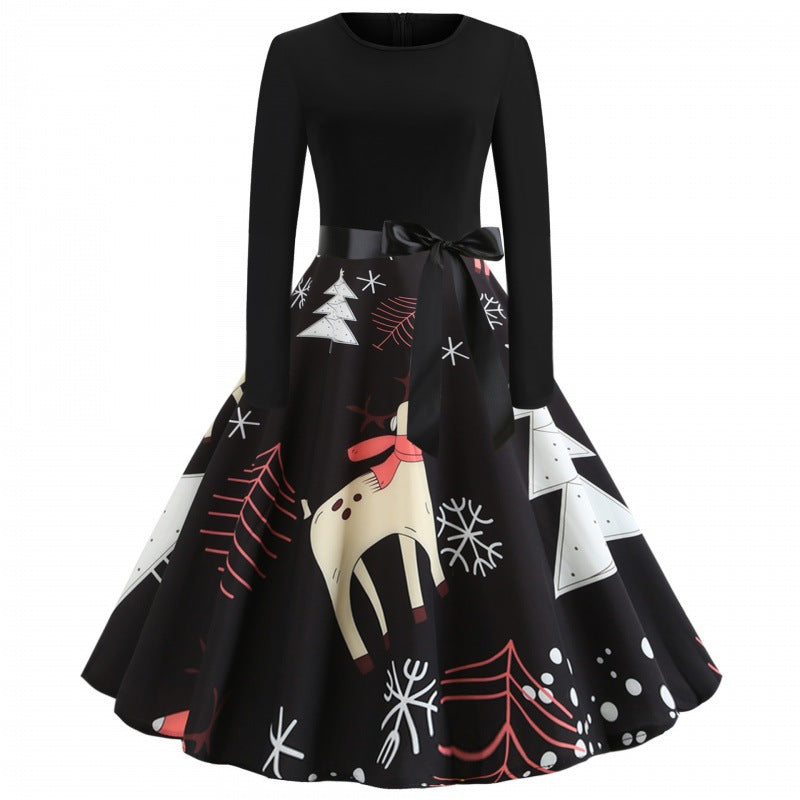 Amy | Relaxed A-Line Reindeer Print Christmas Party Dress