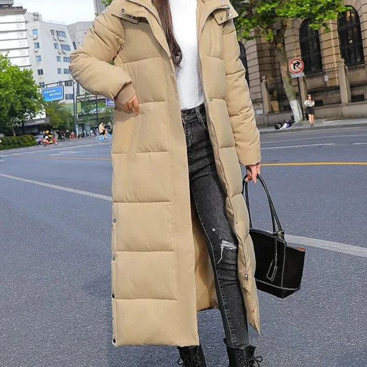 Andrea | Effortless Long Hooded Puffer Jacket with Ribbed Cuffs