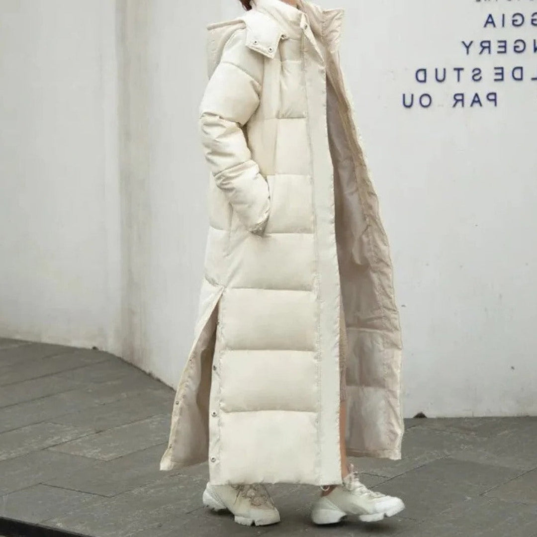 Andrea | Effortless Long Hooded Puffer Jacket with Ribbed Cuffs