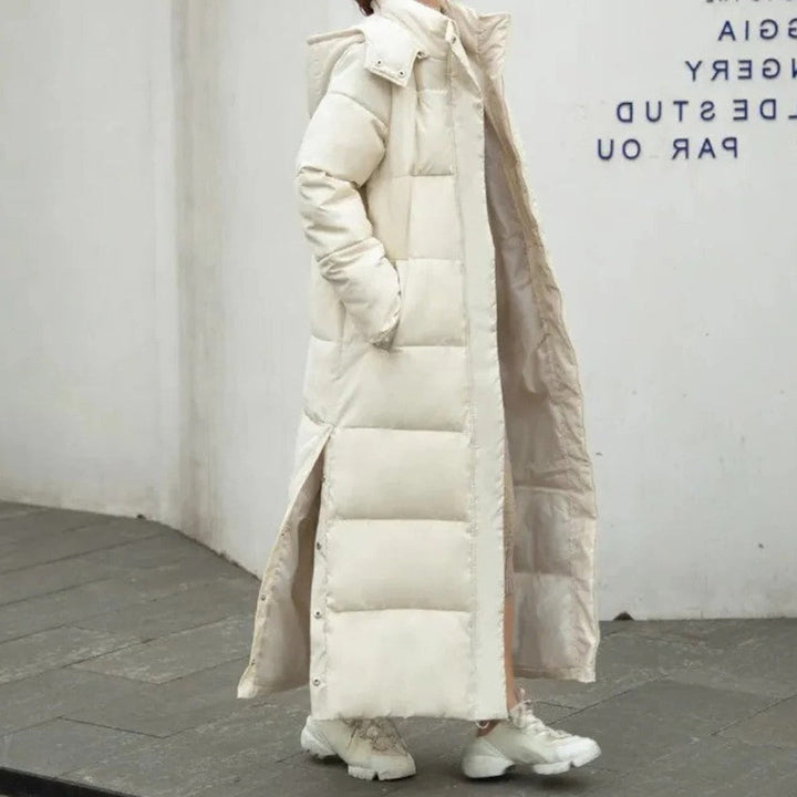 Andrea | Effortless Long Hooded Puffer Jacket with Ribbed Cuffs