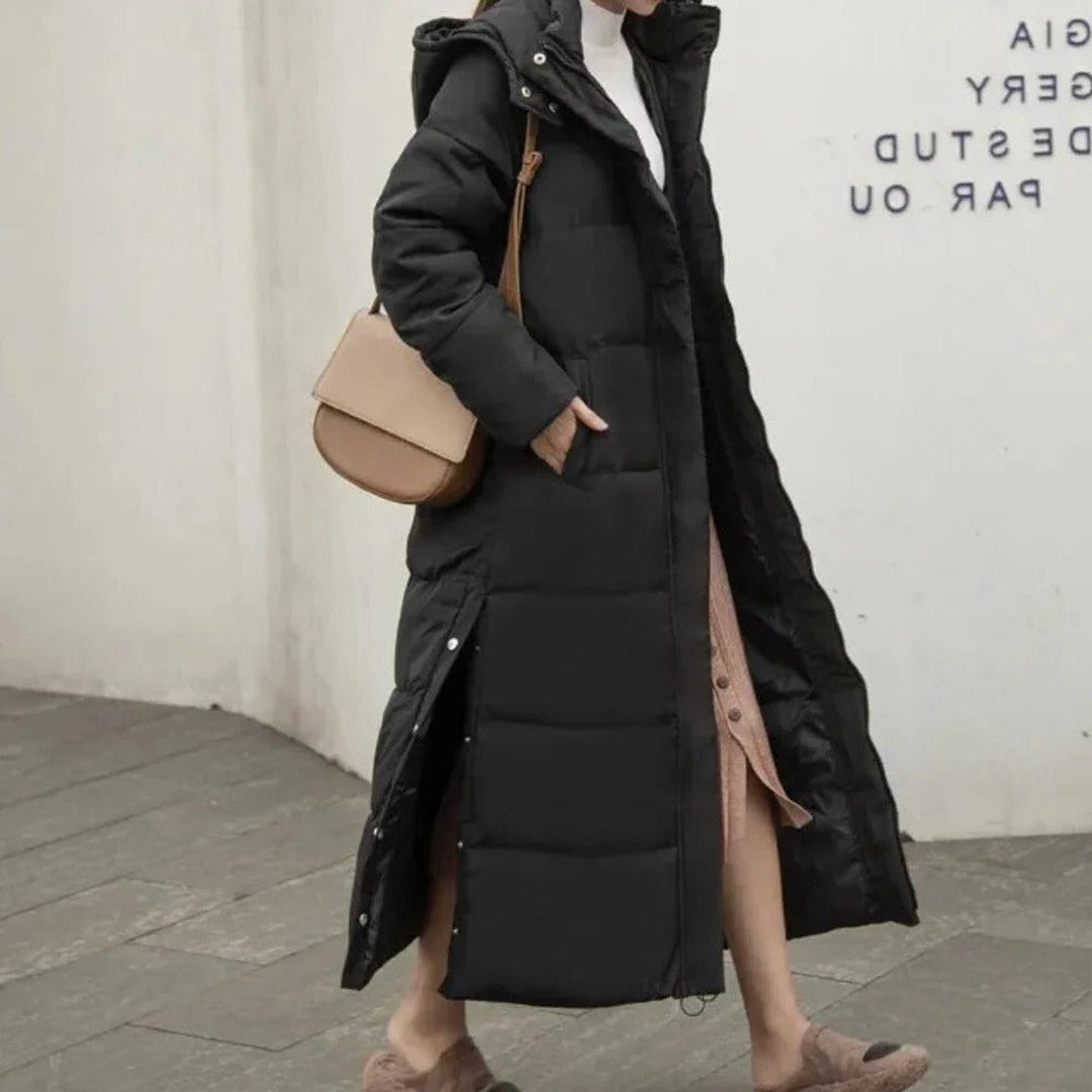 Andrea | Effortless Long Hooded Puffer Jacket with Ribbed Cuffs