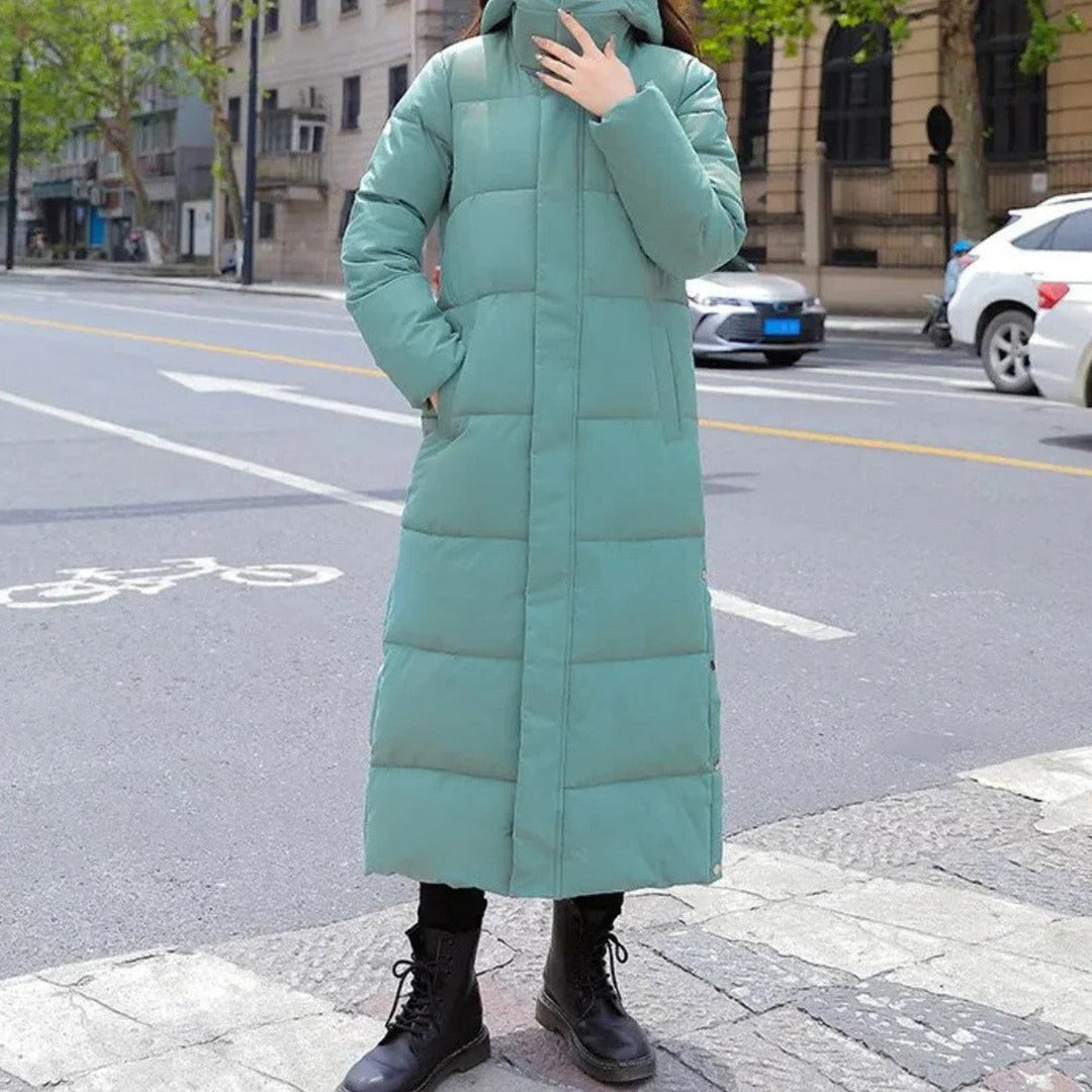 Andrea | Effortless Long Hooded Puffer Jacket with Ribbed Cuffs