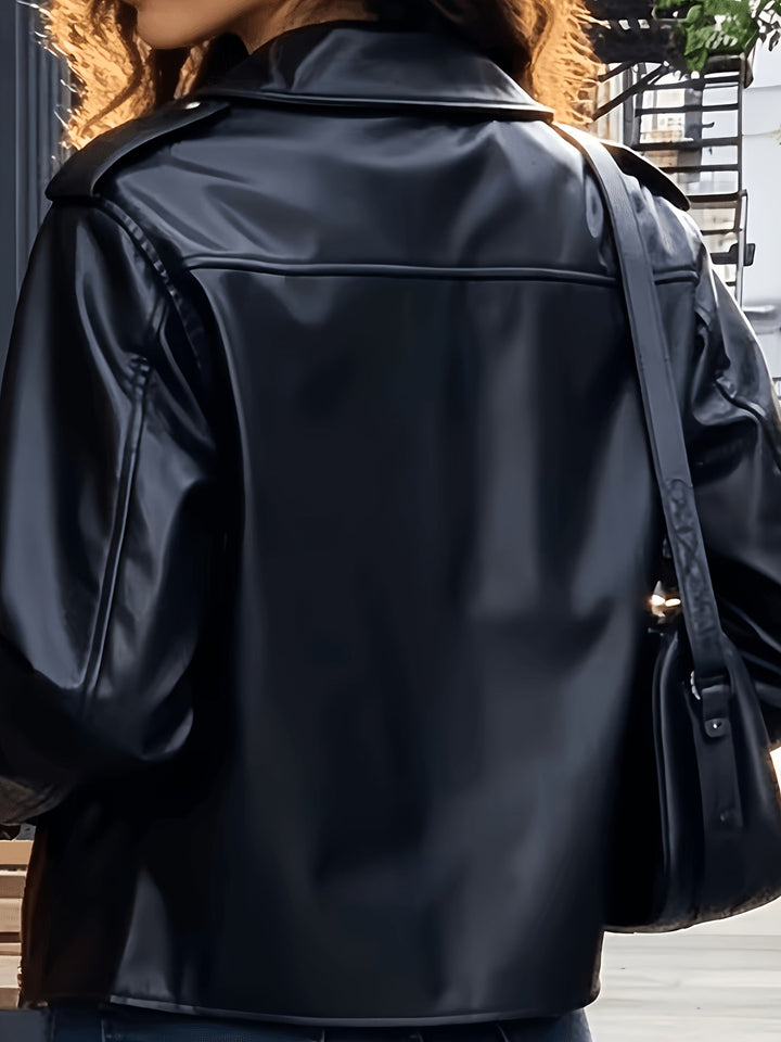 Andrea | Polished Notched Lapel Moto Leather Jacket