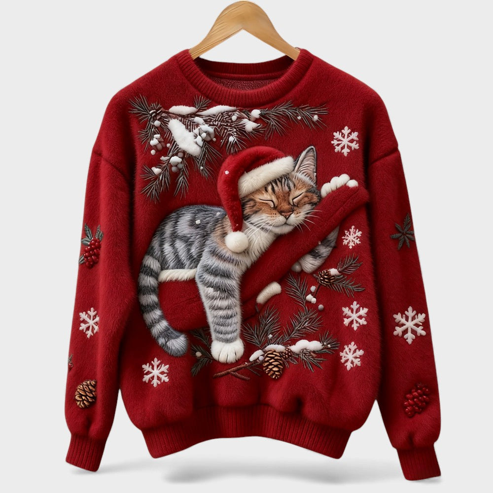 Andrea | Sophisticated Plush Cat Christmas Sweater Women Love