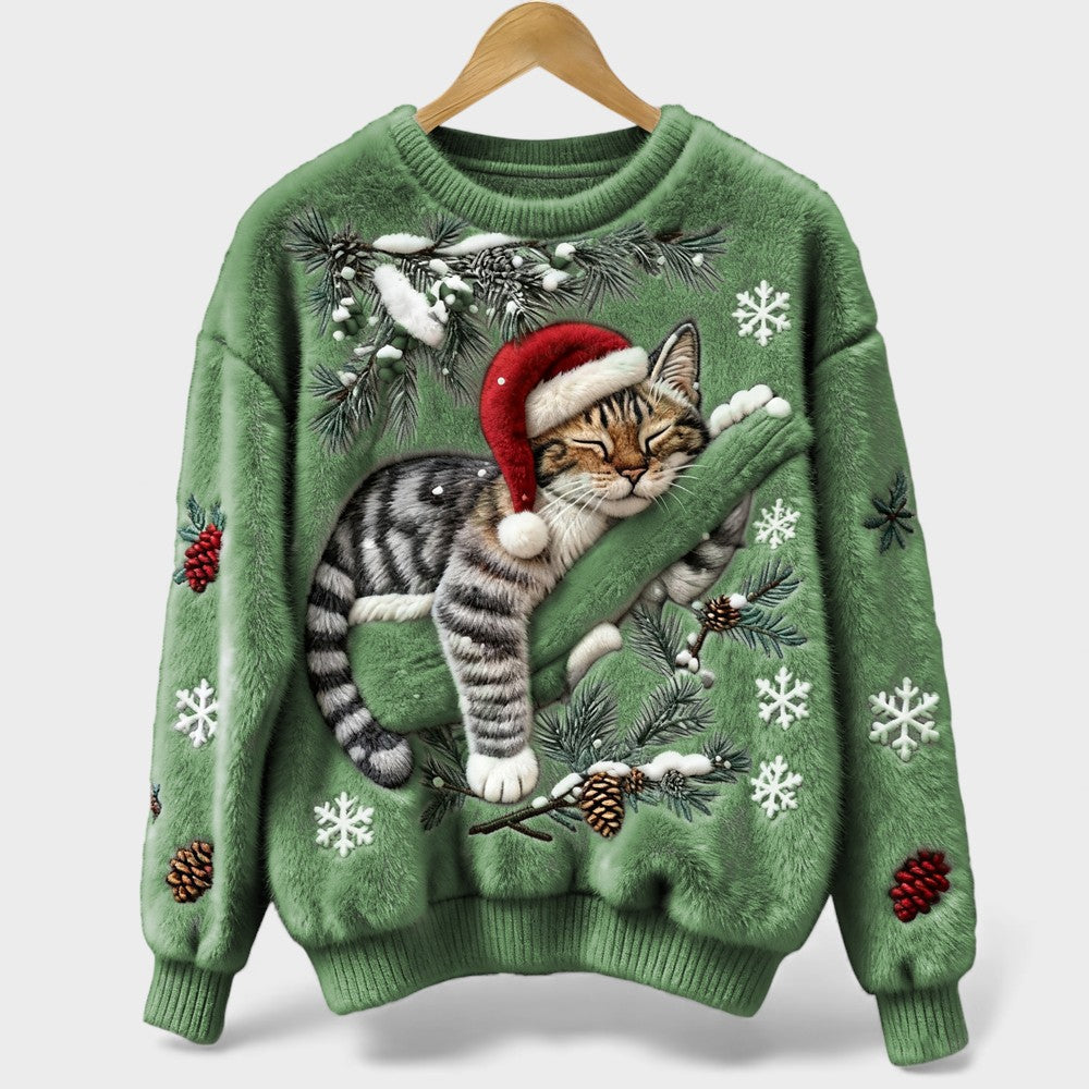 Andrea | Sophisticated Plush Cat Christmas Sweater Women Love