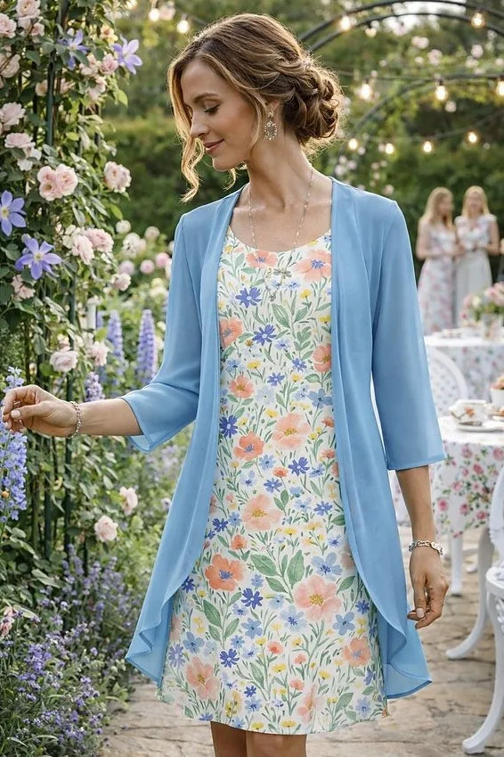 Angela | Sophisticated Floral Midi Holiday Dress Set