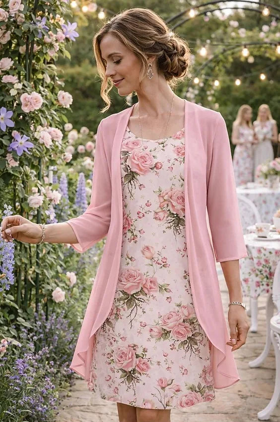 Angela | Sophisticated Floral Midi Holiday Dress Set