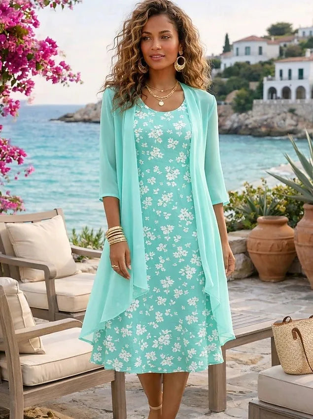 Angela | Sophisticated Floral Midi Holiday Dress Set