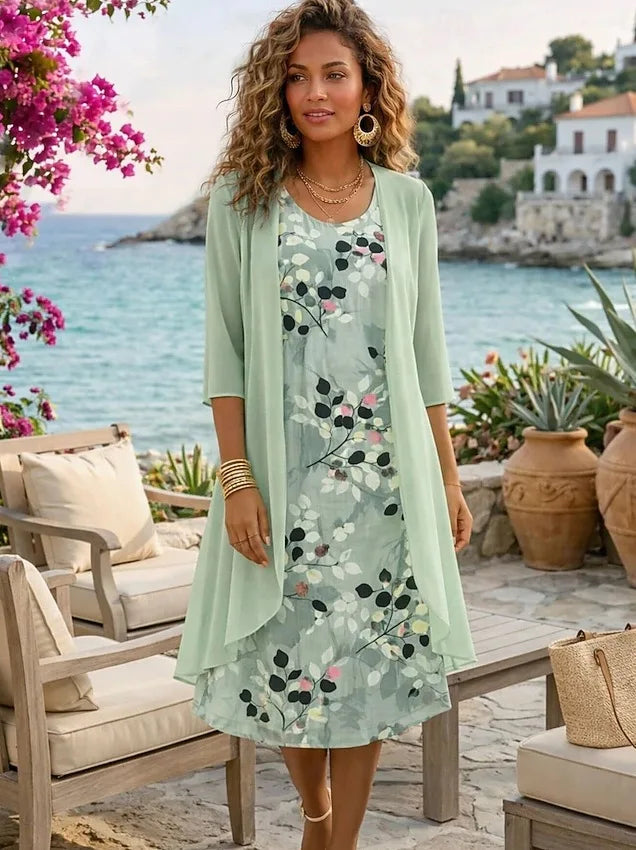 Angela | Sophisticated Floral Midi Holiday Dress Set