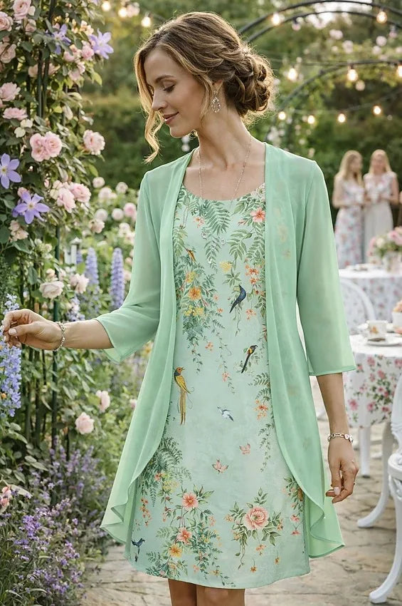 Angela | Sophisticated Floral Midi Holiday Dress Set