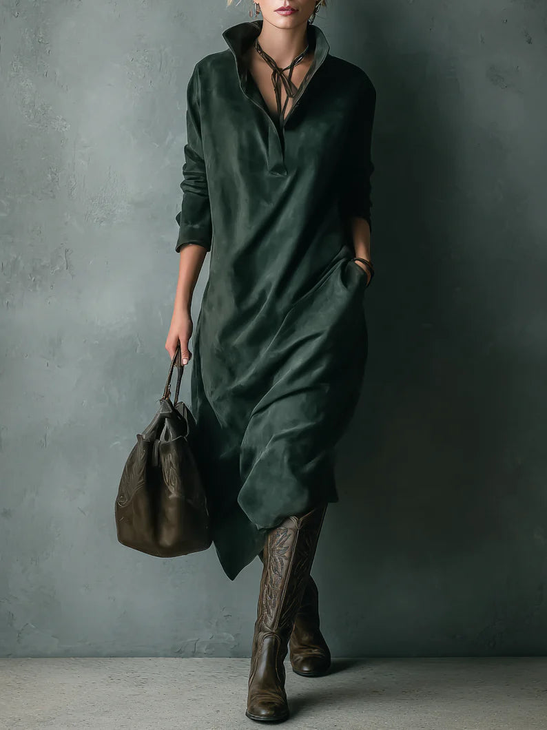 Ann | Classic Long Sleeve Midi Christmas Dress with Pockets