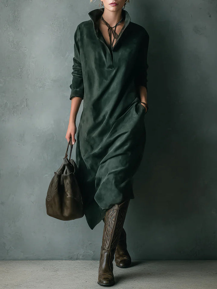 Ann | Classic Long Sleeve Midi Christmas Dress with Pockets