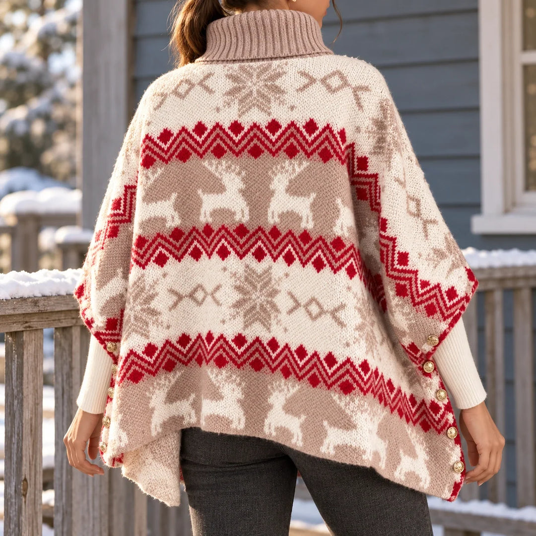 Ann | Reindeer Turtleneck Poncho Christmas Sweater Women