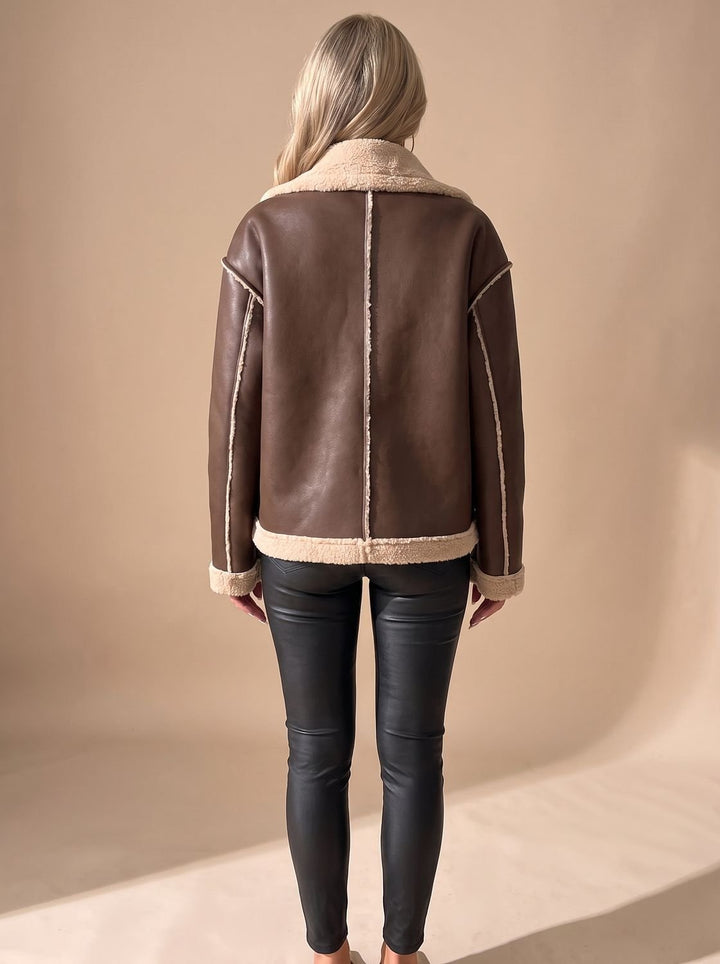 Ann | Sophisticated Button Front Aviator Sherpa Jacket Women