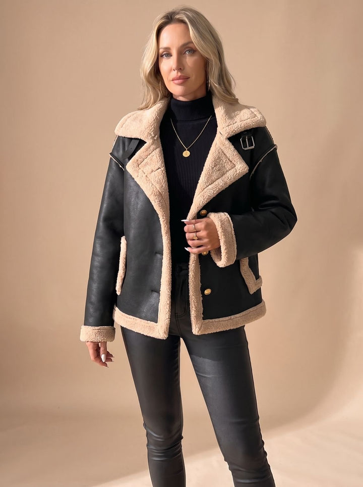 Ann | Sophisticated Button Front Aviator Sherpa Jacket Women