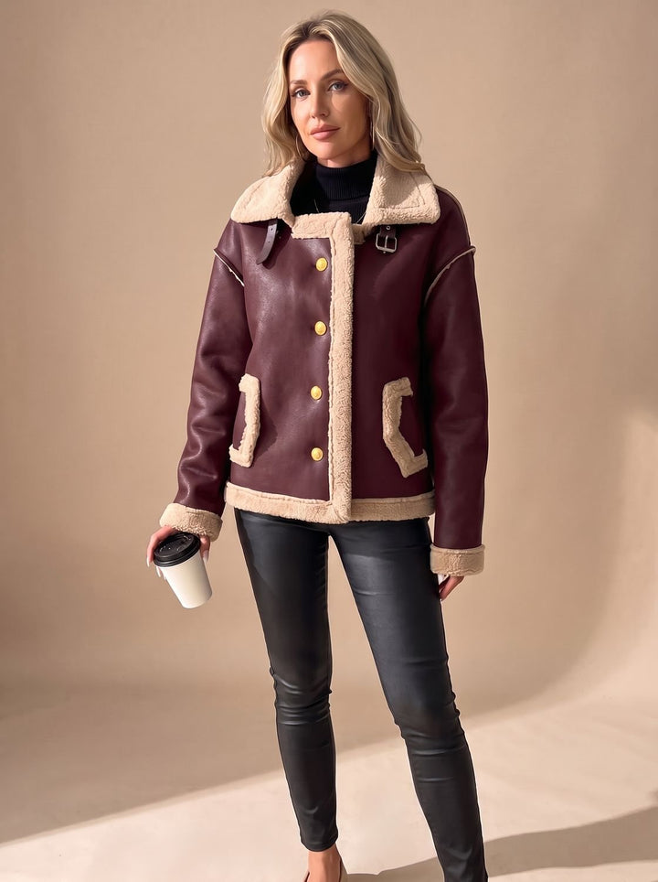 Ann | Sophisticated Button Front Aviator Sherpa Jacket Women