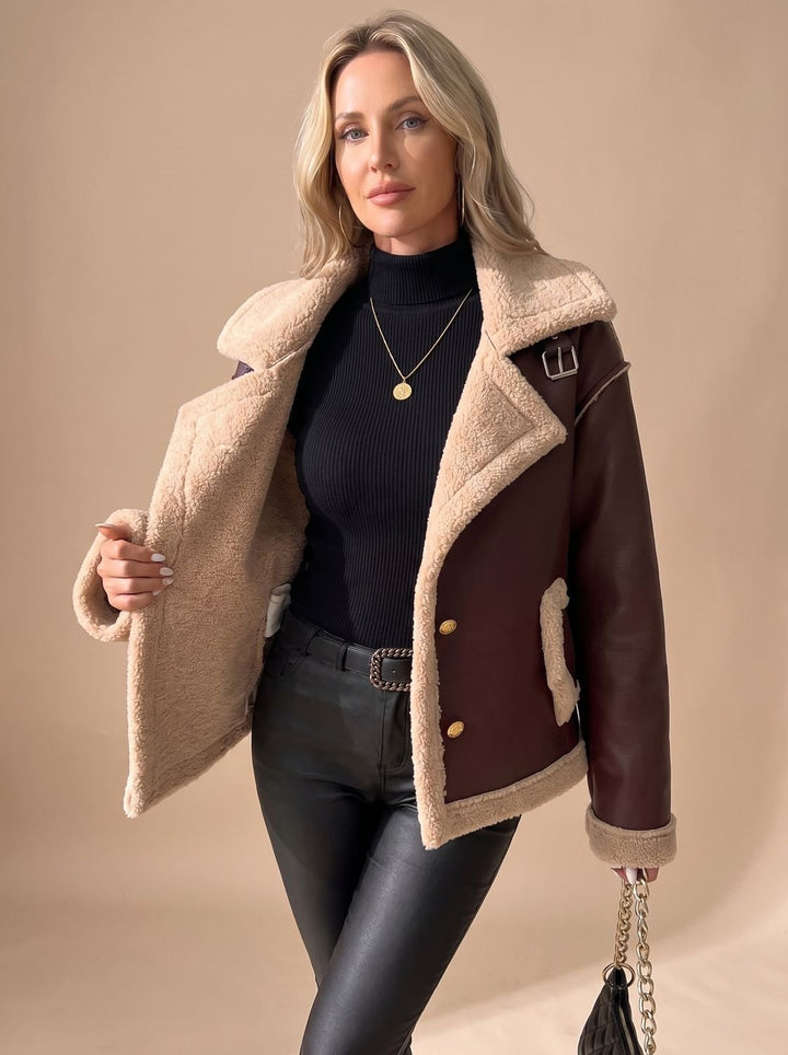 Ann | Sophisticated Button Front Aviator Sherpa Jacket Women