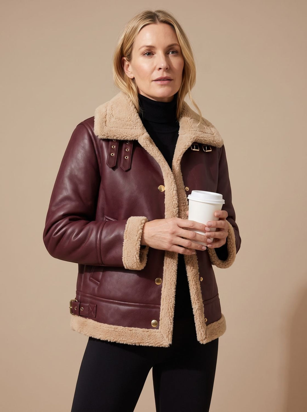 Ann | Sophisticated Button Front Aviator Sherpa Jacket Women