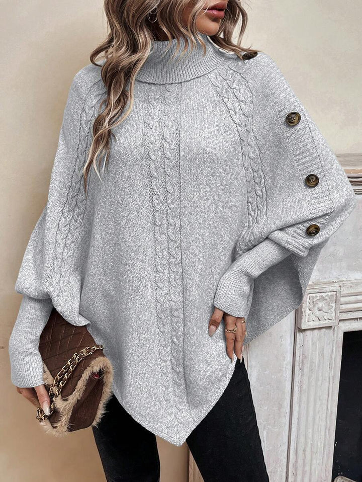 Ann | Stylish Cable Knit Poncho Turtleneck Sweater