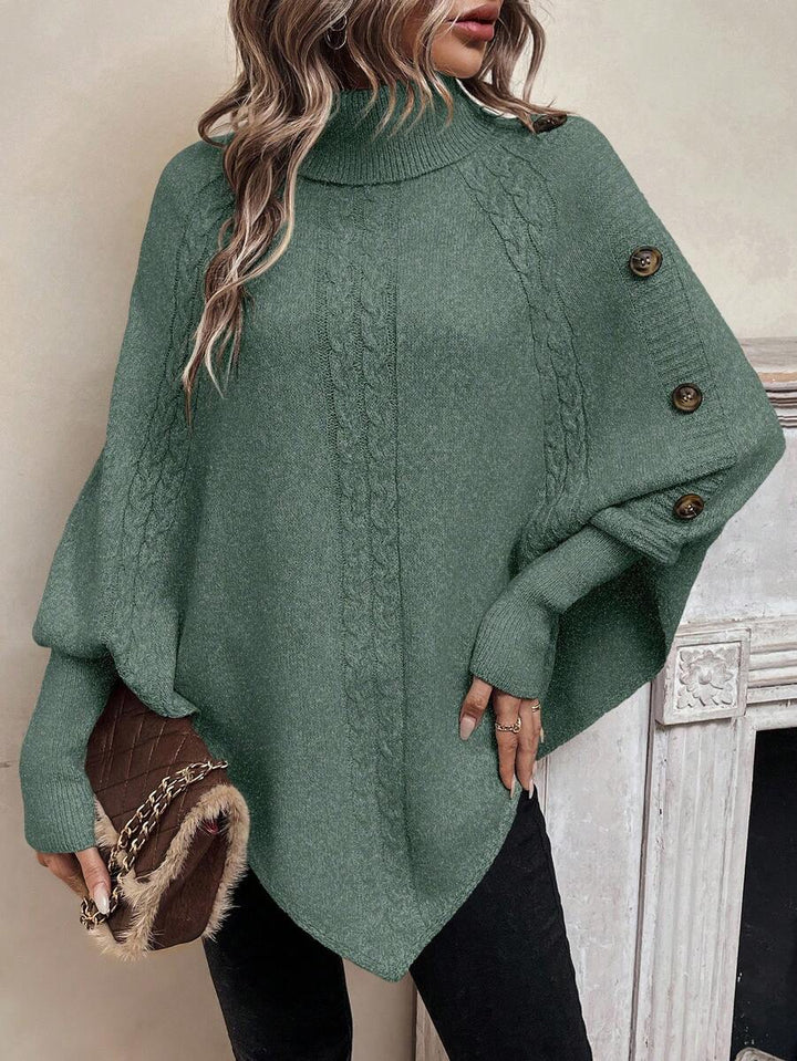 Ann | Stylish Cable Knit Poncho Turtleneck Sweater