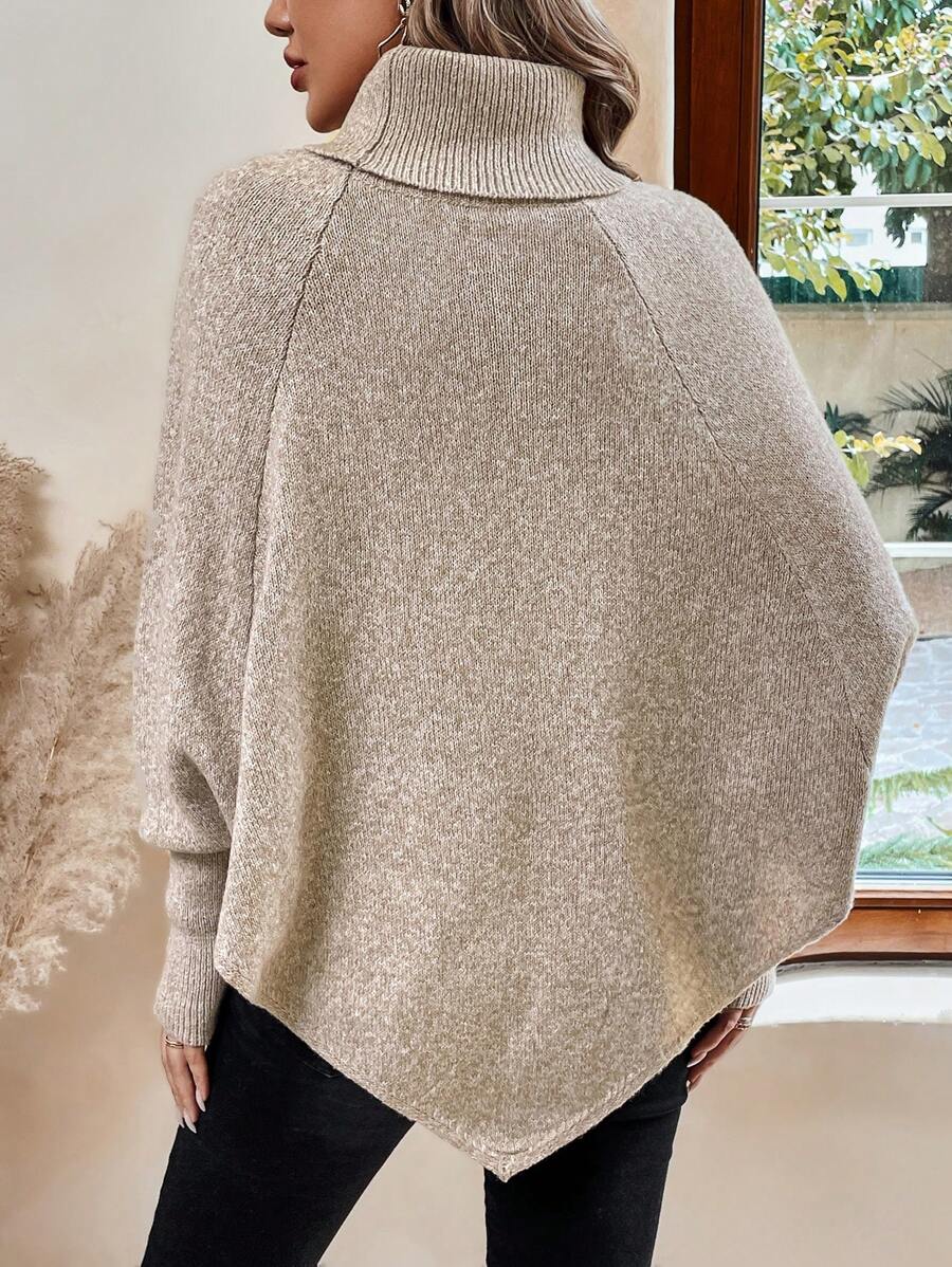 Ann | Stylish Cable Knit Poncho Turtleneck Sweater