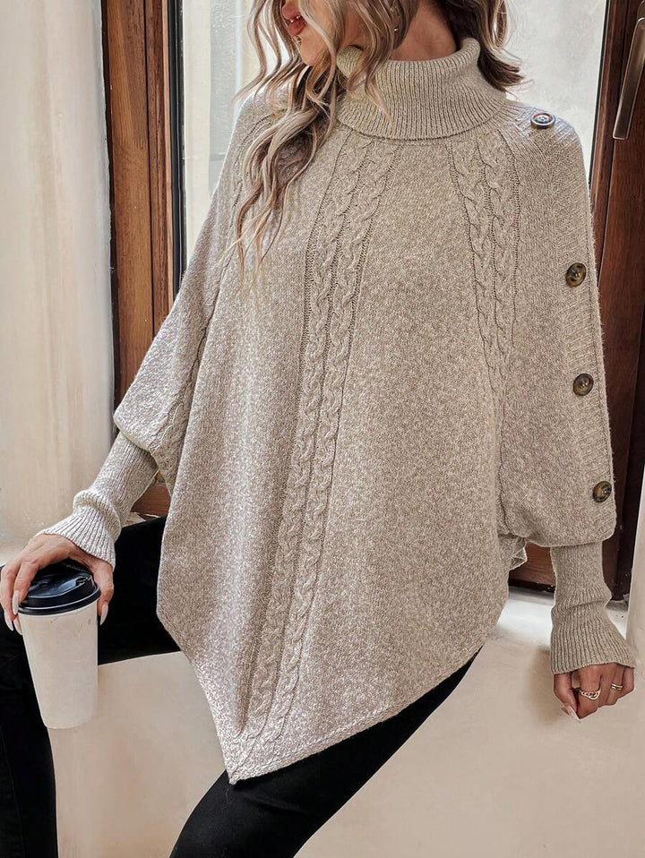 Ann | Stylish Cable Knit Poncho Turtleneck Sweater