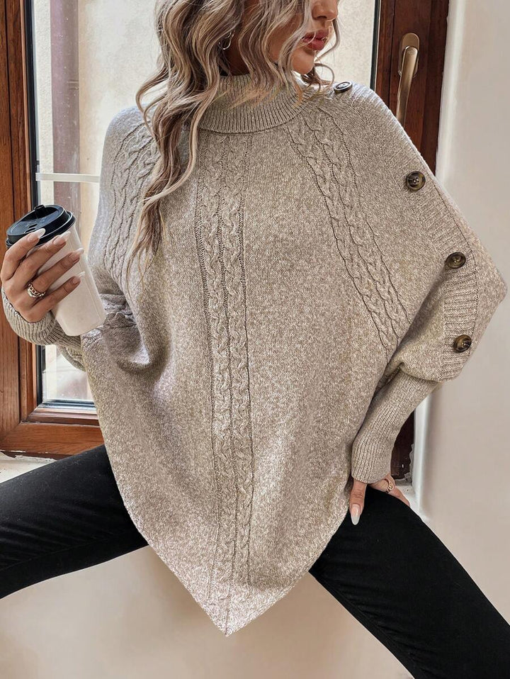Ann | Stylish Cable Knit Poncho Turtleneck Sweater