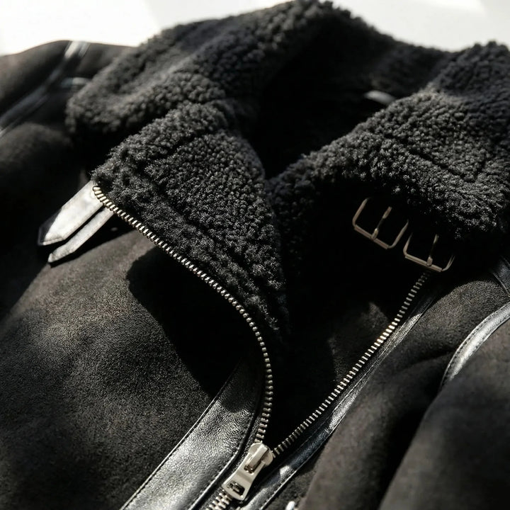 Anna | Belted Aviator Biker Leather Jacket