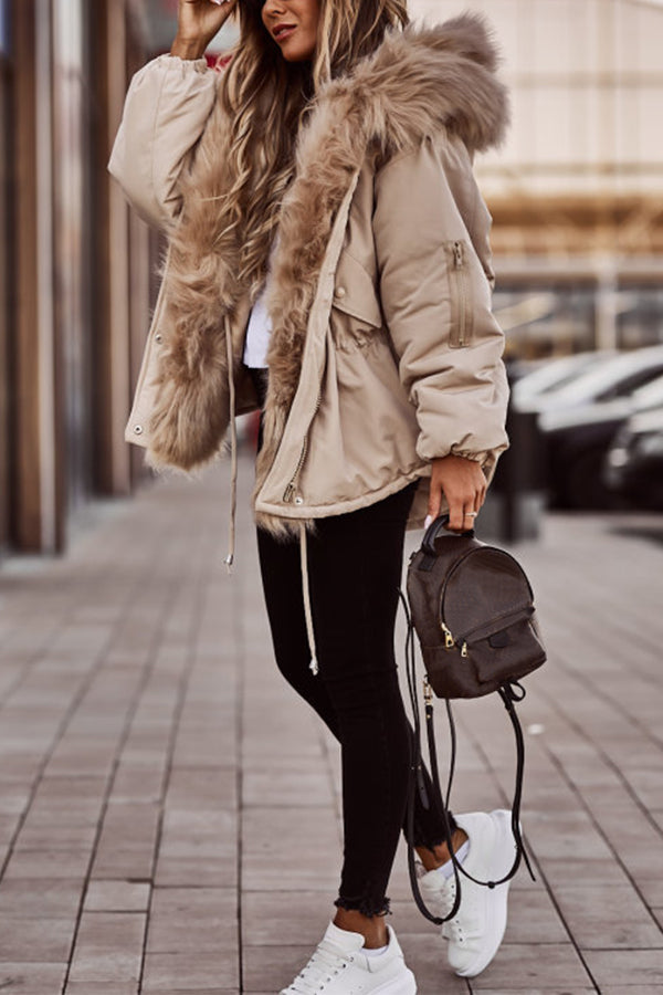 Anna | Elegant Fur Trim Hooded Puffer Fur Coat