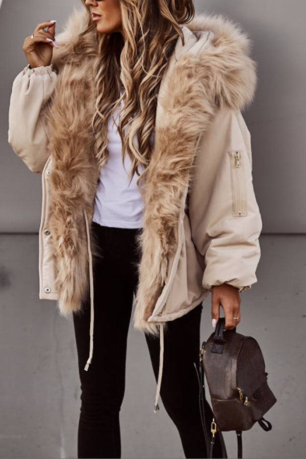 Anna | Elegant Fur Trim Hooded Puffer Fur Coat