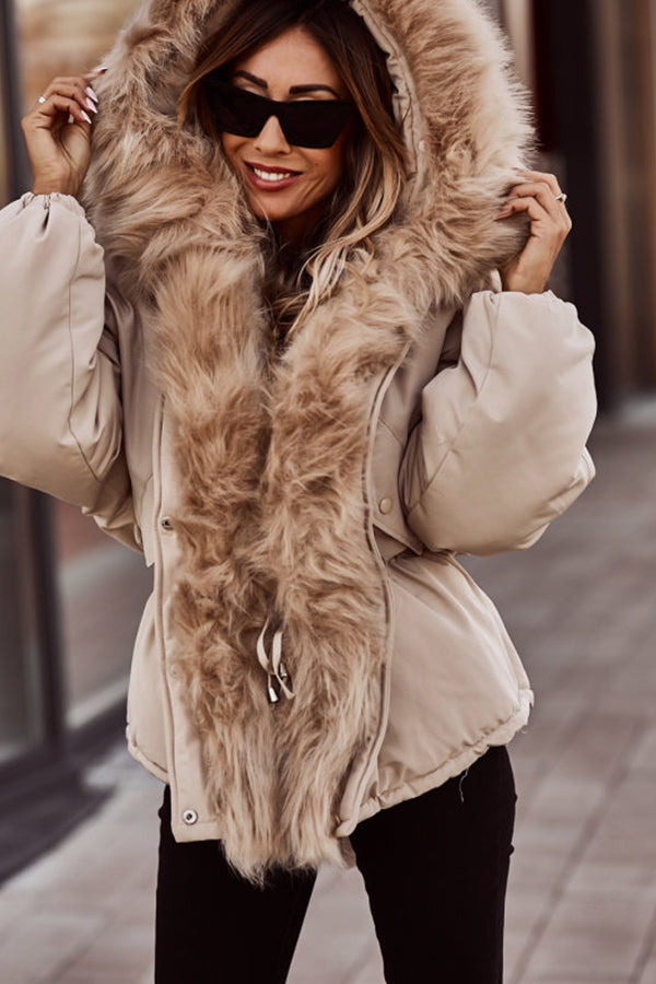 Anna | Elegant Fur Trim Hooded Puffer Fur Coat