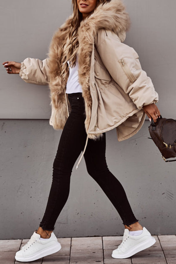 Anna | Elegant Fur Trim Hooded Puffer Fur Coat