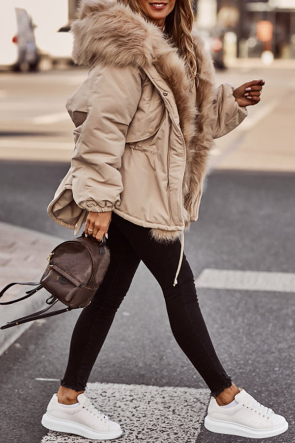 Anna | Elegant Fur Trim Hooded Puffer Fur Coat