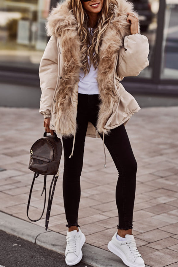 Anna | Elegant Fur Trim Hooded Puffer Fur Coat
