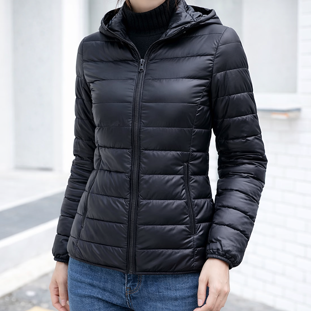 Anna | Polished Hooded Puffer Jacket with Zip Front