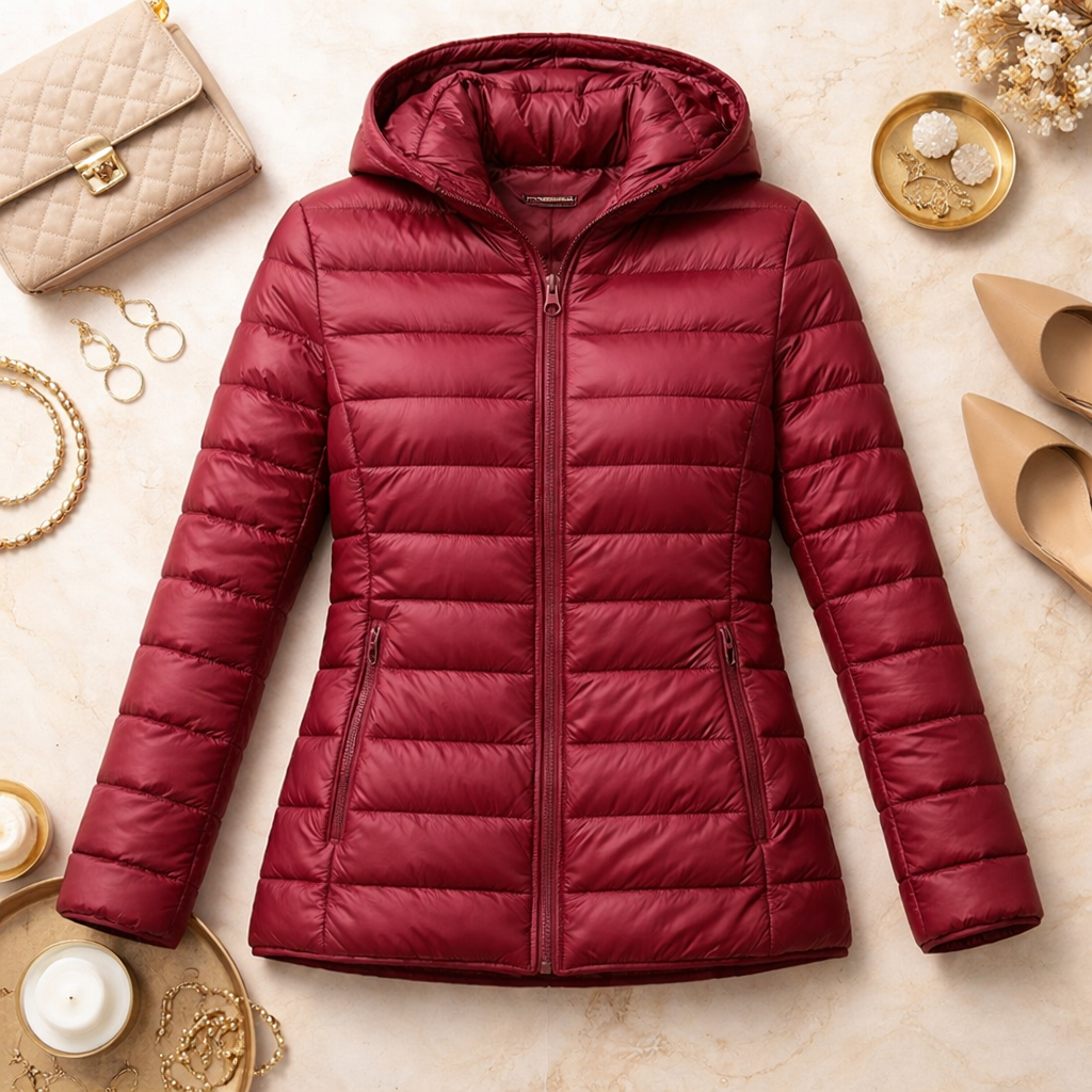 Anna | Polished Hooded Puffer Jacket with Zip Front