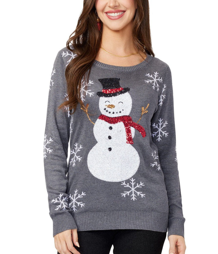 Ashley | Crewneck Sequin Snowman Christmas Sweater Women