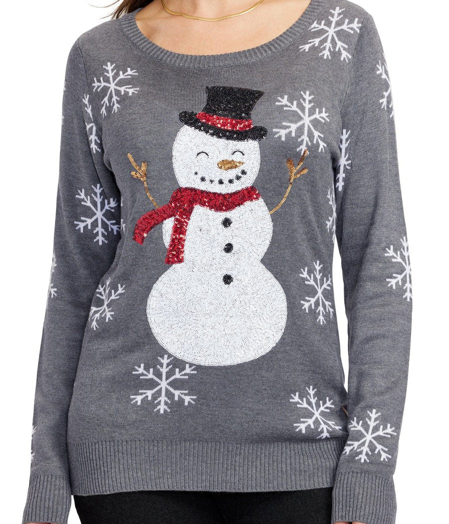 Ashley | Crewneck Sequin Snowman Christmas Sweater Women