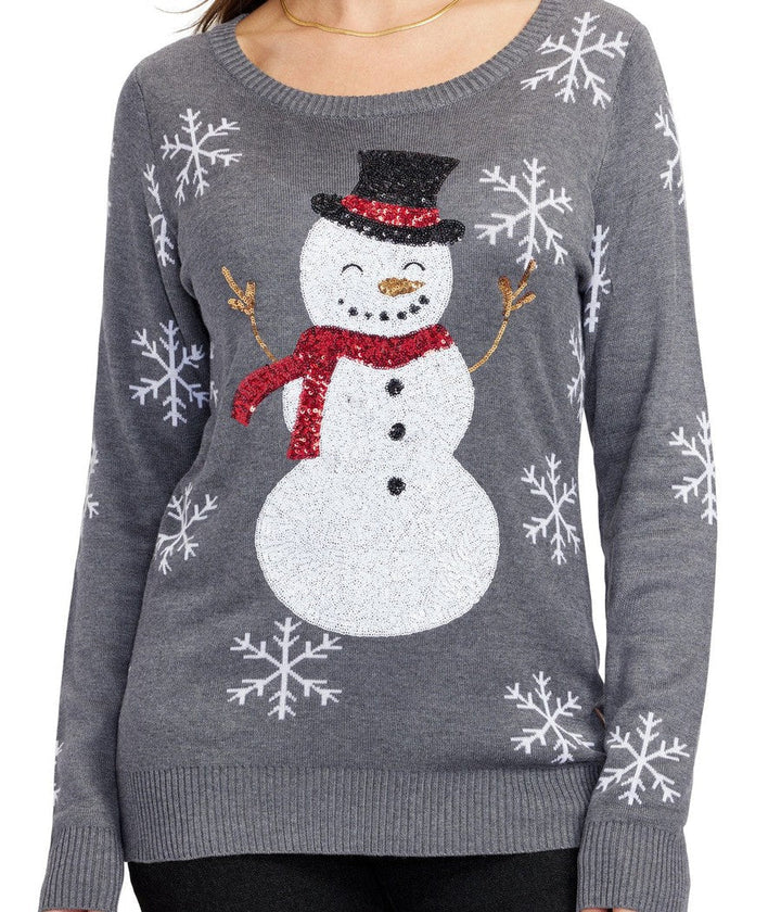 Ashley | Crewneck Sequin Snowman Christmas Sweater Women