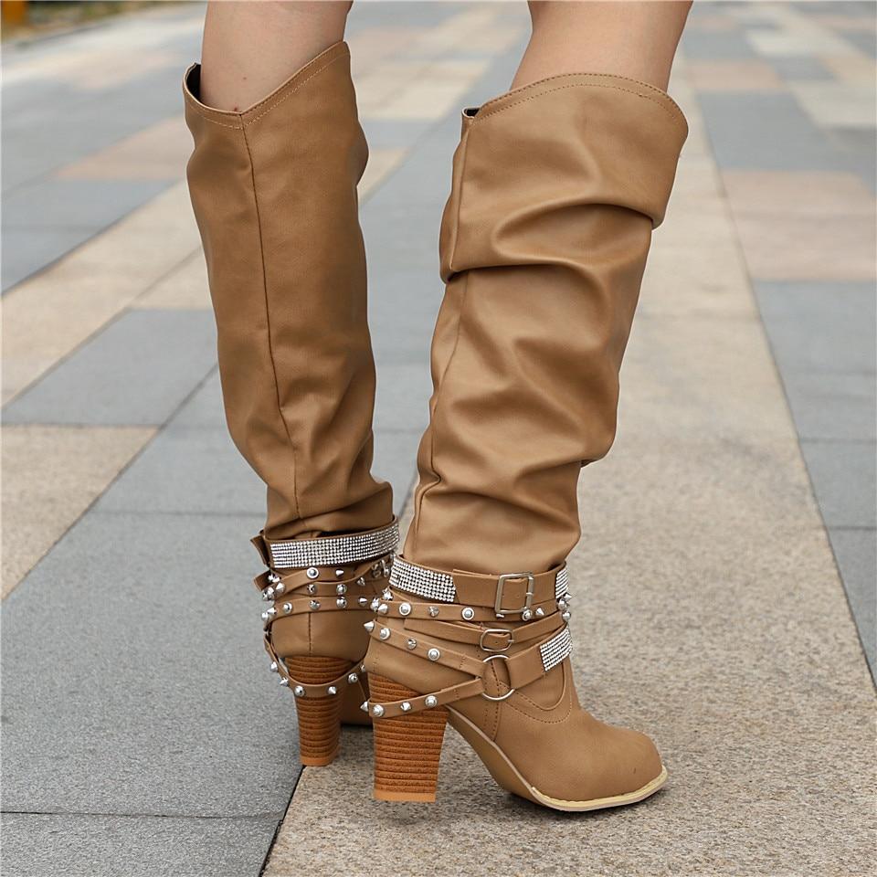 Ashley | Elegant Slouchy Knee High Boots with Studded Ankle Straps