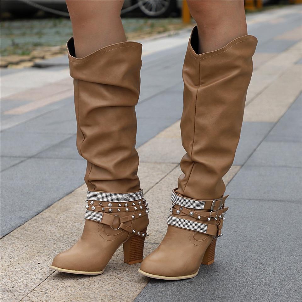 Ashley | Elegant Slouchy Knee High Boots with Studded Ankle Straps