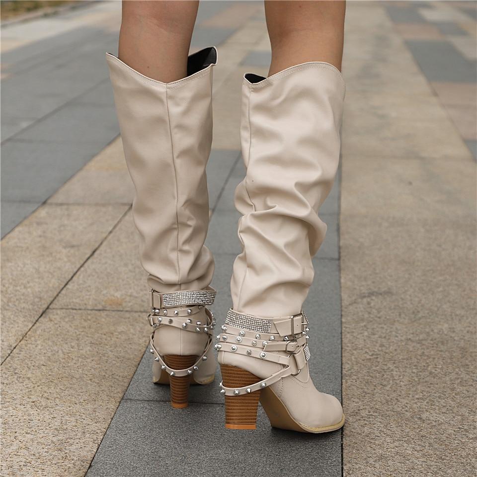 Ashley | Elegant Slouchy Knee High Boots with Studded Ankle Straps