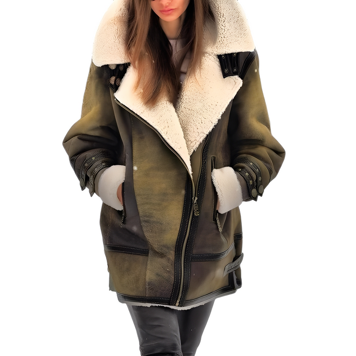 Ashley | Oversized Wide Lapel Aviator Leather Jacket