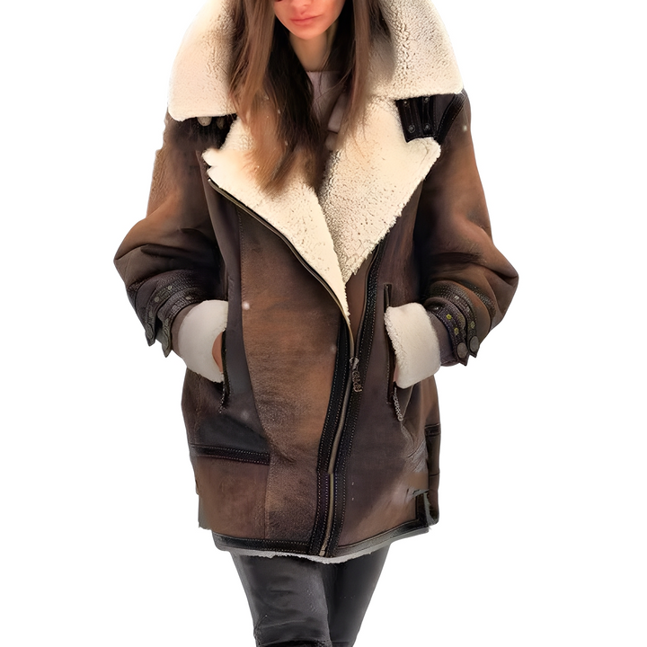 Ashley | Oversized Wide Lapel Aviator Leather Jacket