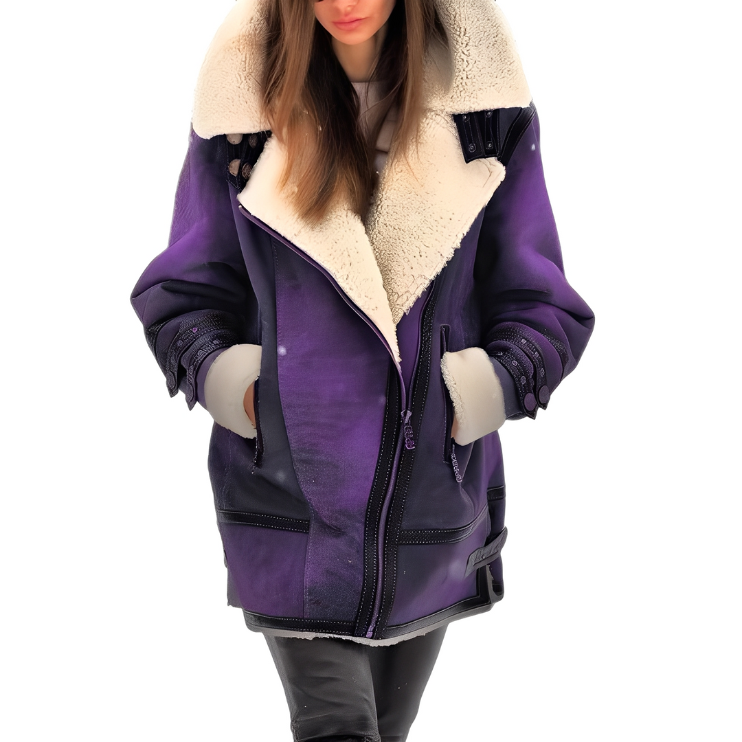 Ashley | Oversized Wide Lapel Aviator Leather Jacket