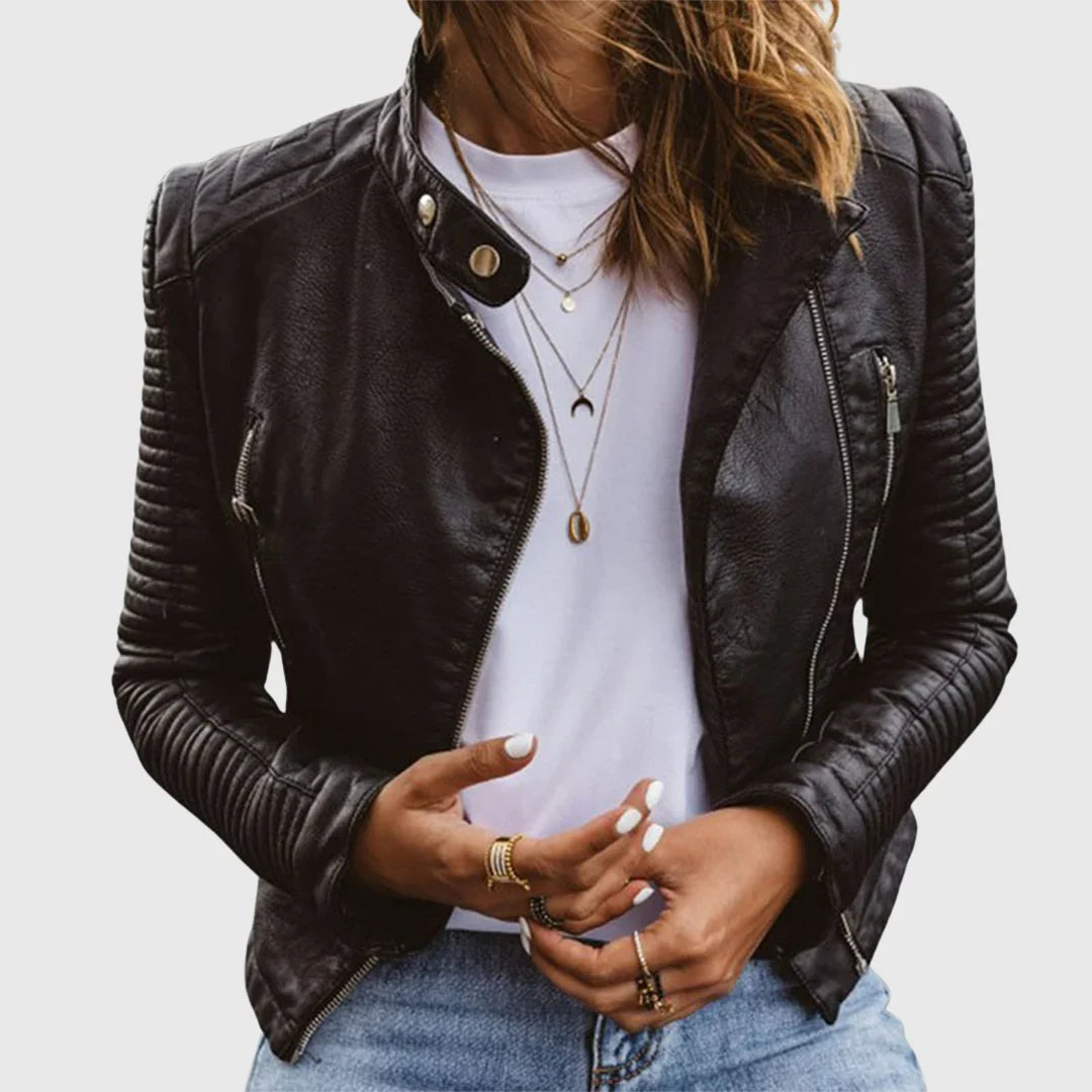 Ava | Cozy Quilted Moto Leather Bomber Jacket